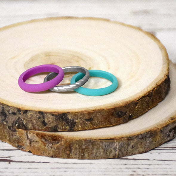 Stackable Silicone Ring Set - Blue Silver Purple