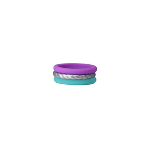 Purple, Silver, Teal Stackable Silicone Ring 3 Pack Size 10