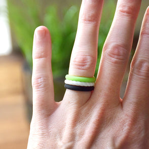 Green, White, Black Stackable Silicone Ring Size 8