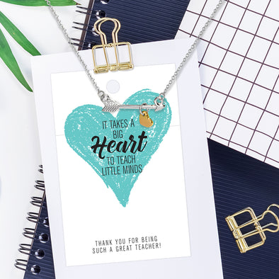 Big Heart - TEACHER GIFT - Arrow Heart Necklace