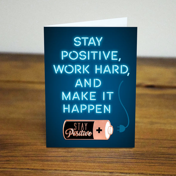 Stay Positive, work hard, and make it happen rose gold with black and white enamel pin